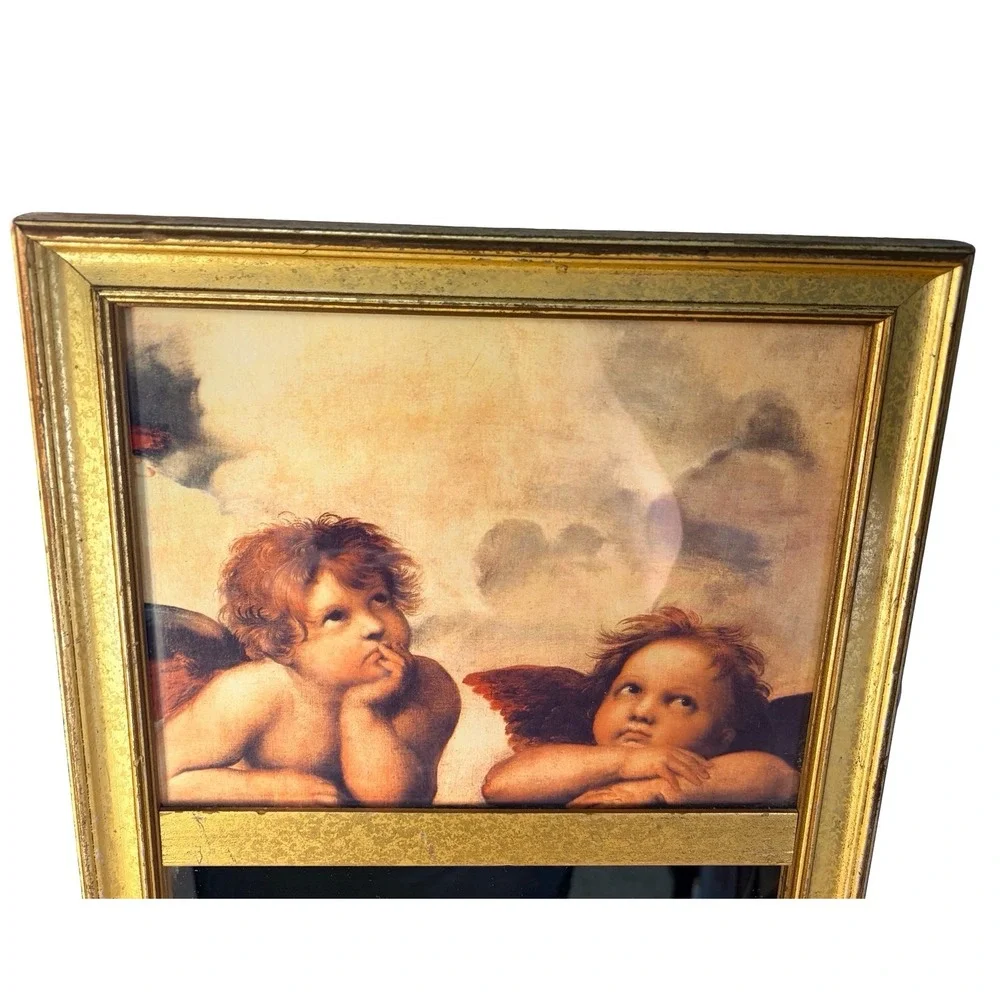 Vtg 1990s Raphael Cherubs Mirror Gold Framed Sistine Madonna Angel Wall Accent